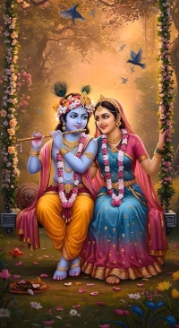 Vibrant Radha Krishna Swing Canvas Art wall art print | PrintPosters.in